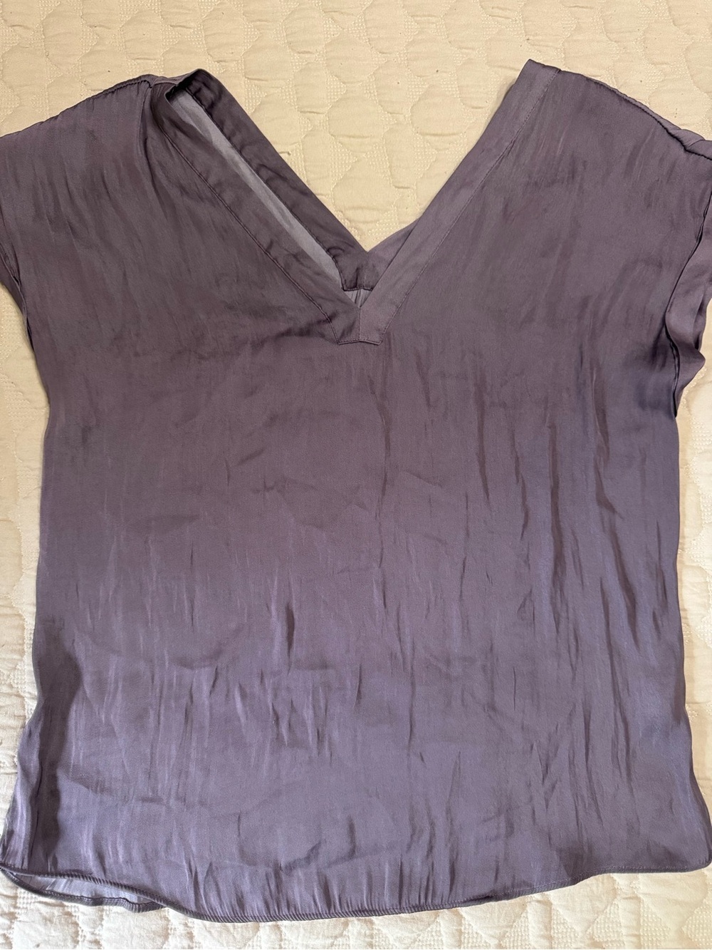 Luminary Fine Classic V-Neck Cap Sleeve Blouse in Muted Purple Medium